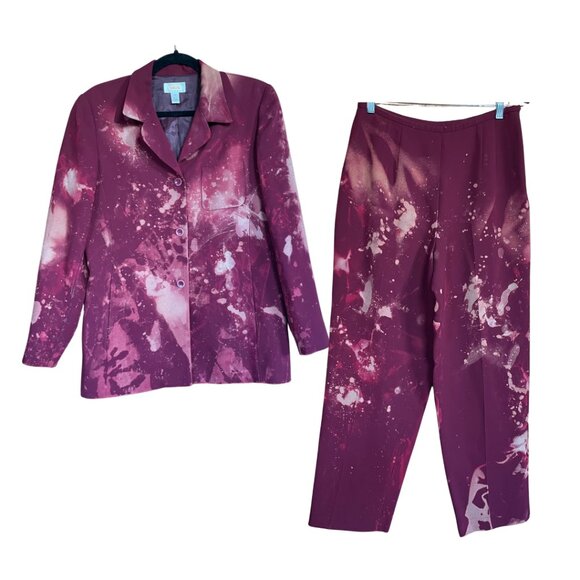 Talbots Petites Maroon DIY tie dyed Pant Suit Size 10 - Picture 1 of 9